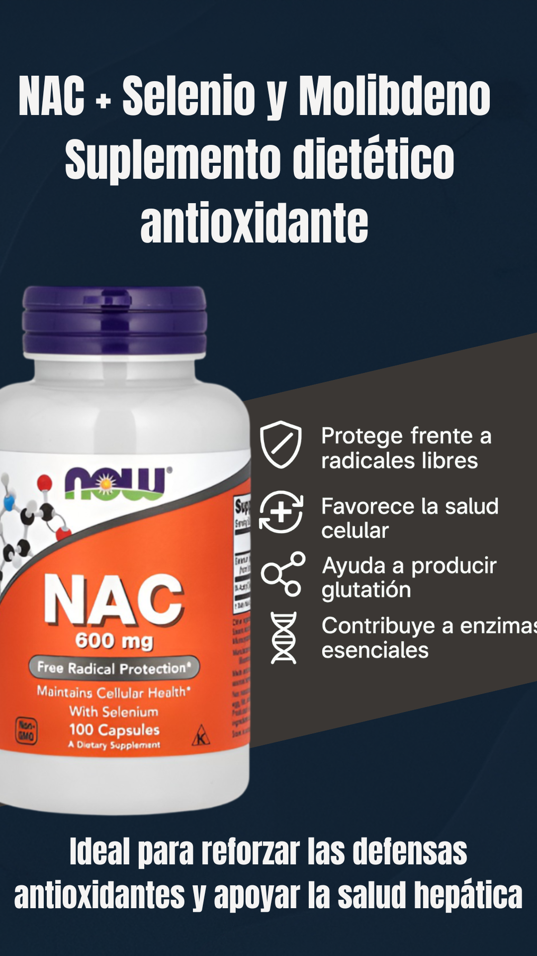 NAC + Selenio y Molibdeno – Suplemento antioxidante y hepático