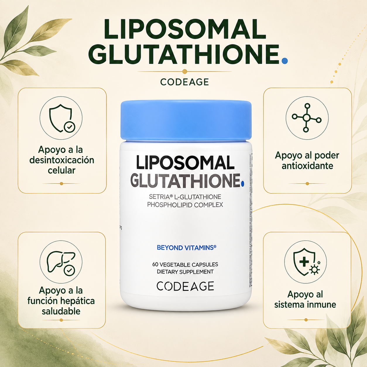 Glutatión Liposomal 250 mg x 60 cápsulas vegetales - Codeage
