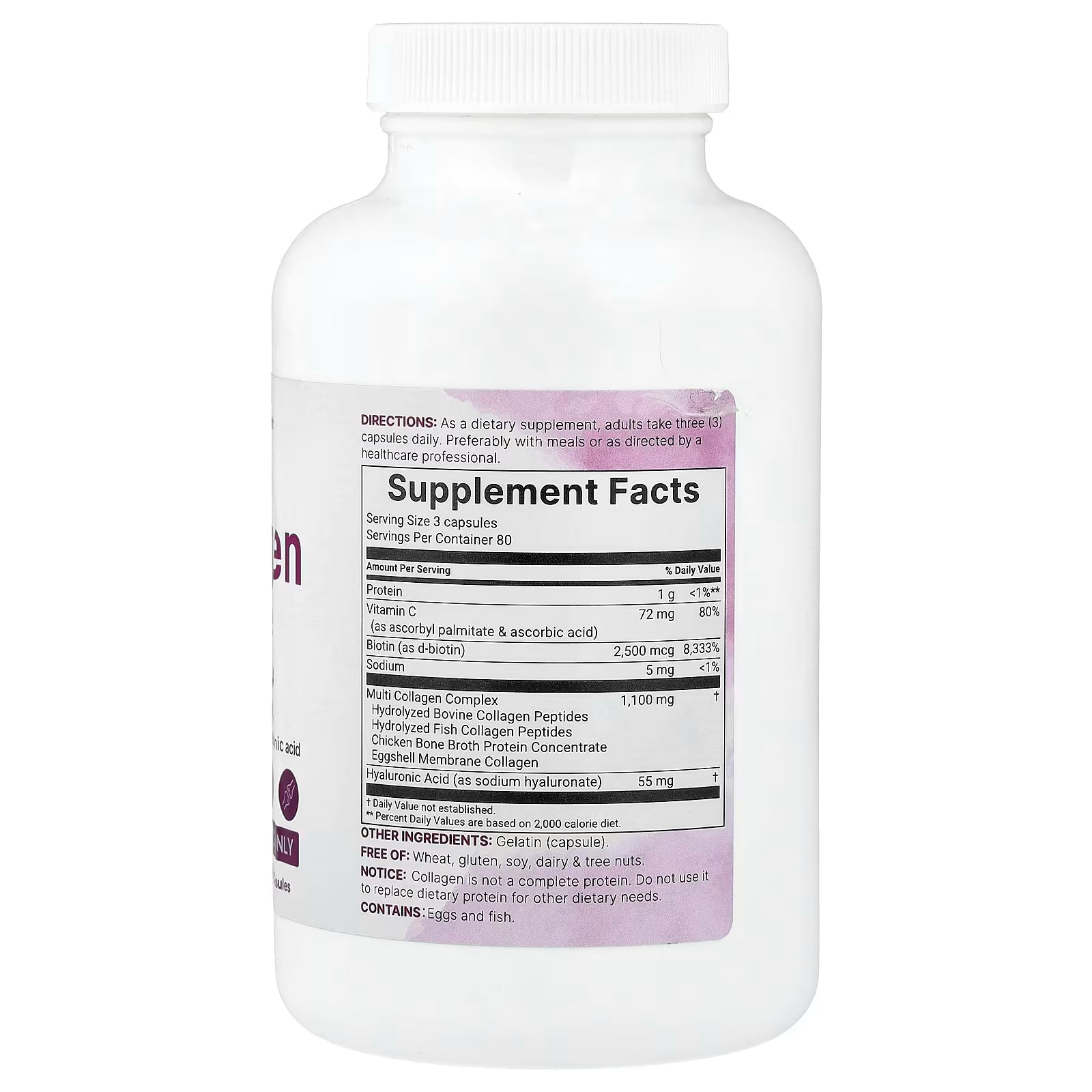 COMPLEJO DE PÉPTIDOS MULTICOLÁGENOS CON BIOTINA, VITAMINA C Y ÁCIDO HIALURÓNICO, X240 CÁPSULAS