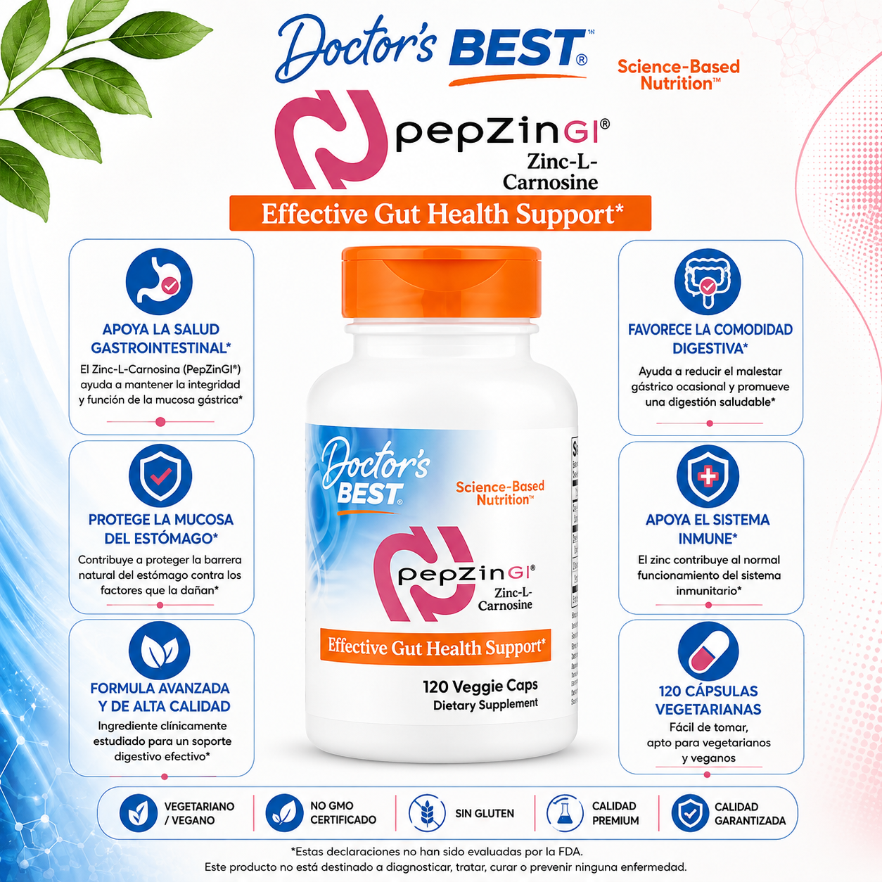 PepZin GI® Zinc-L-Carnosina x 120 cápsulas vegetales - Doctor's Best