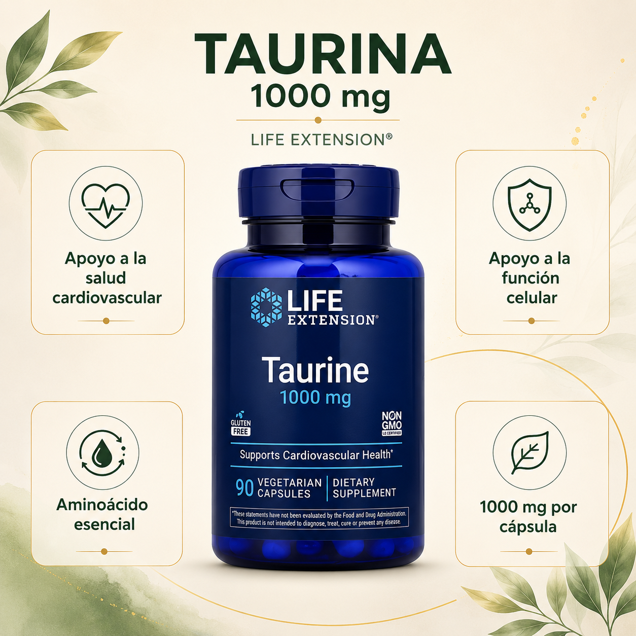 Taurina 1.000 mg x 90 cápsulas vegetarianas - Life Extension