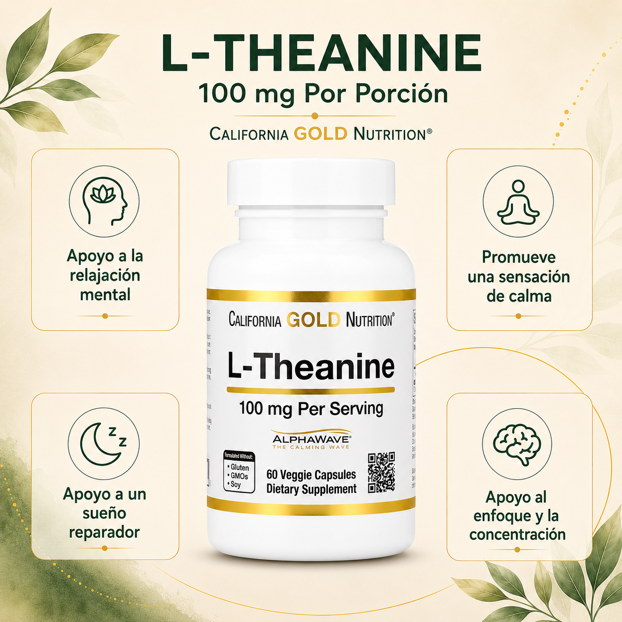 L-Teanina AlphaWave® 100 mg x 60 cápsulas vegetales - California Gold Nutrition