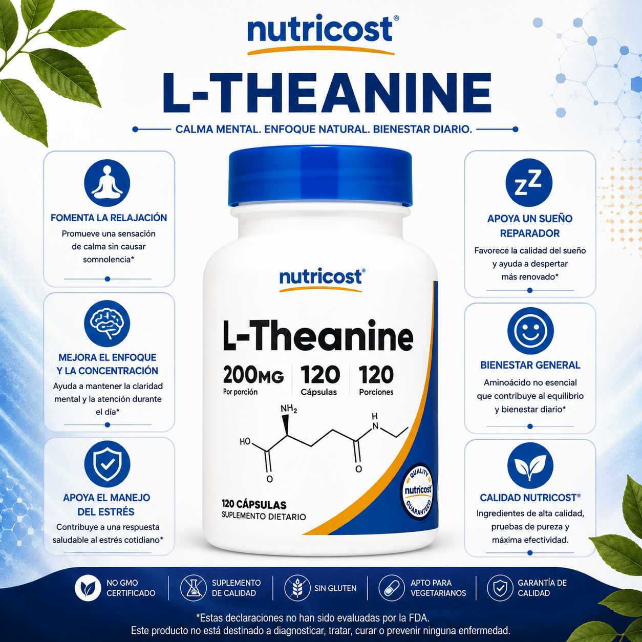 L-Teanina 200 mg x 120 cápsulas - Nutricost