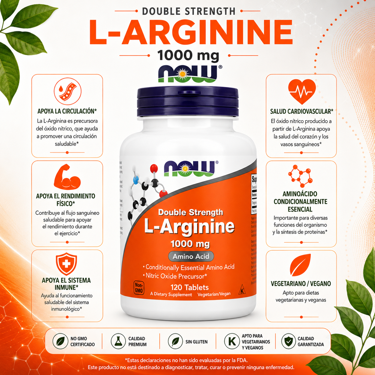 L-Arginina 1.000 mg x 120 tabletas - NOW Foods