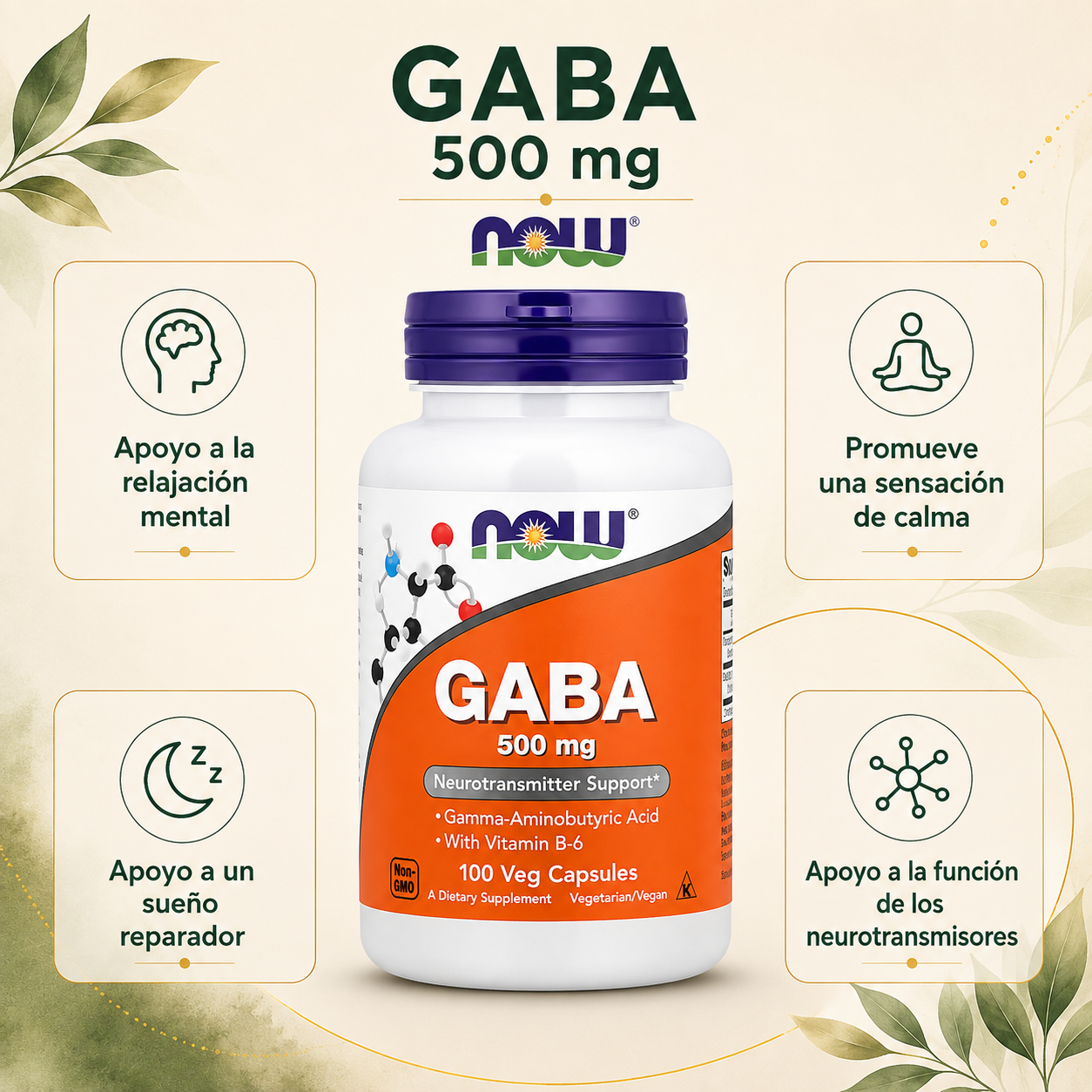 NOW Foods, GABA , 100 cápsulas vegetales