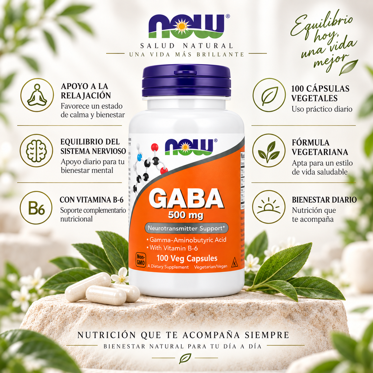 NOW Foods, GABA , 100 cápsulas vegetales