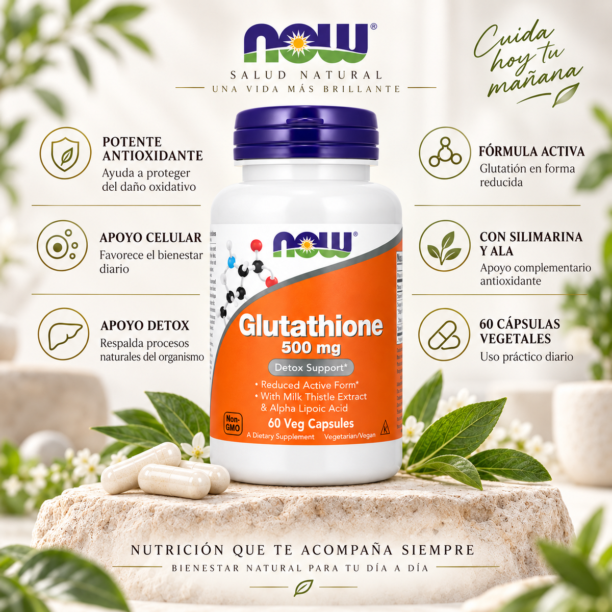 Glutatión con Cardo Mariano y Ácido Alfa-Lipoico x 60 cápsulas - NOW Foods