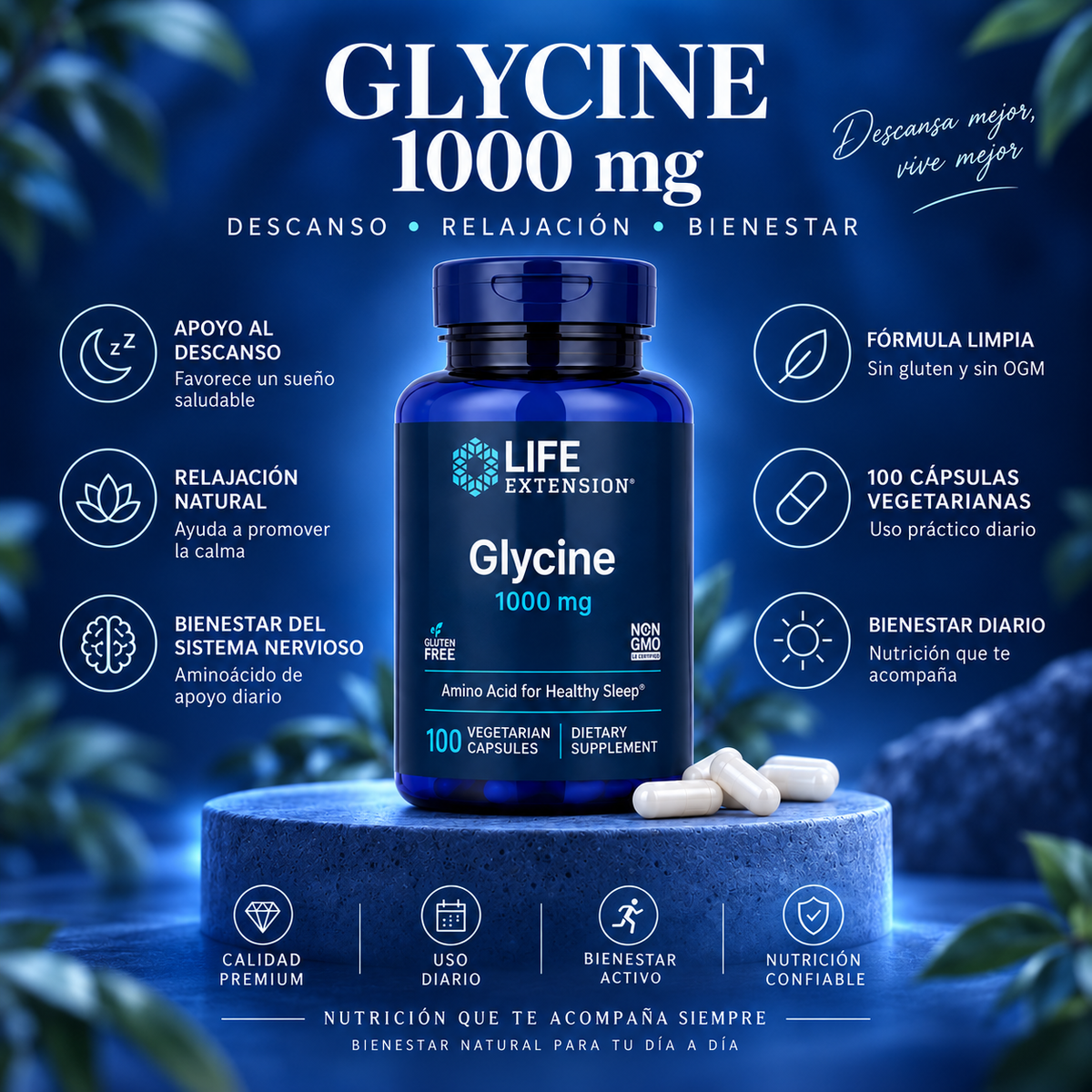 Glicina 1.000 mg x 100 cápsulas vegetarianas - Life Extension