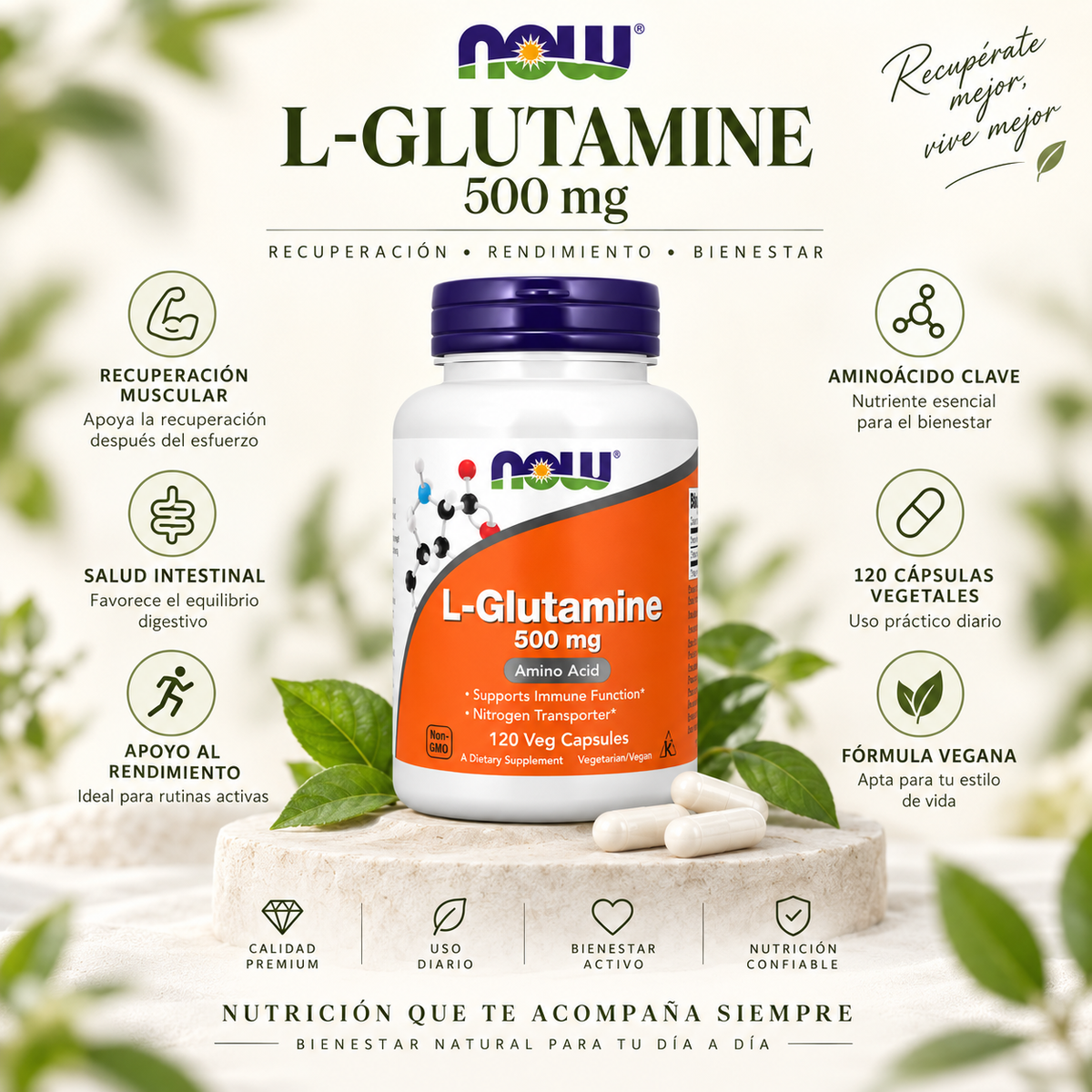 L-Glutamina 500 mg x 120 cápsulas vegetales - NOW Foods