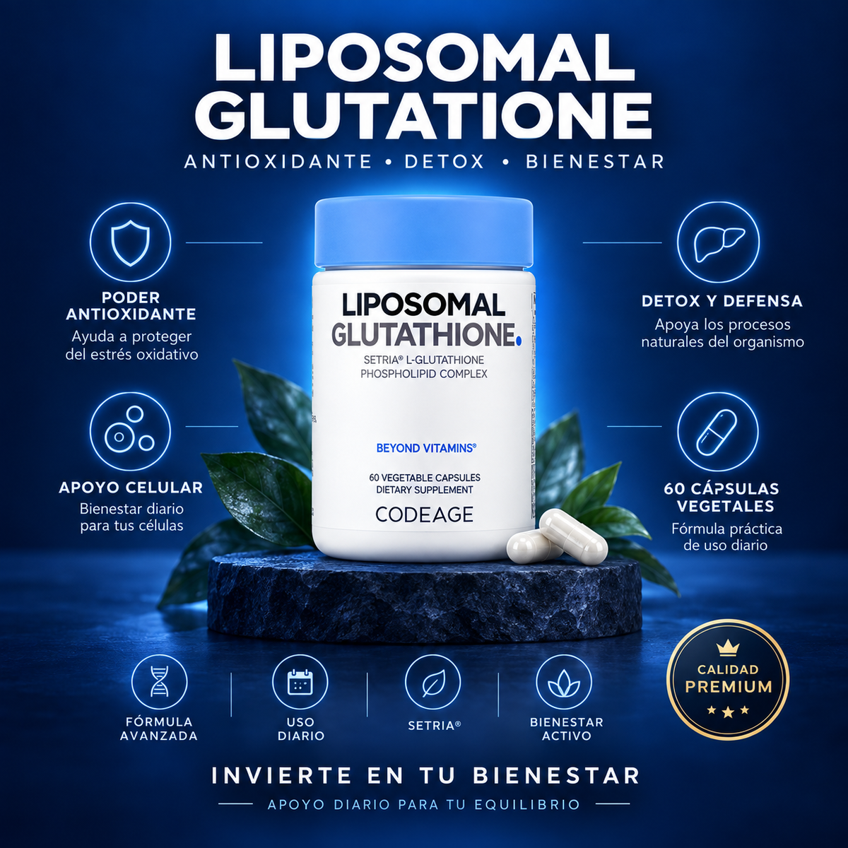 Glutatión Liposomal 250 mg x 60 cápsulas vegetales - Codeage