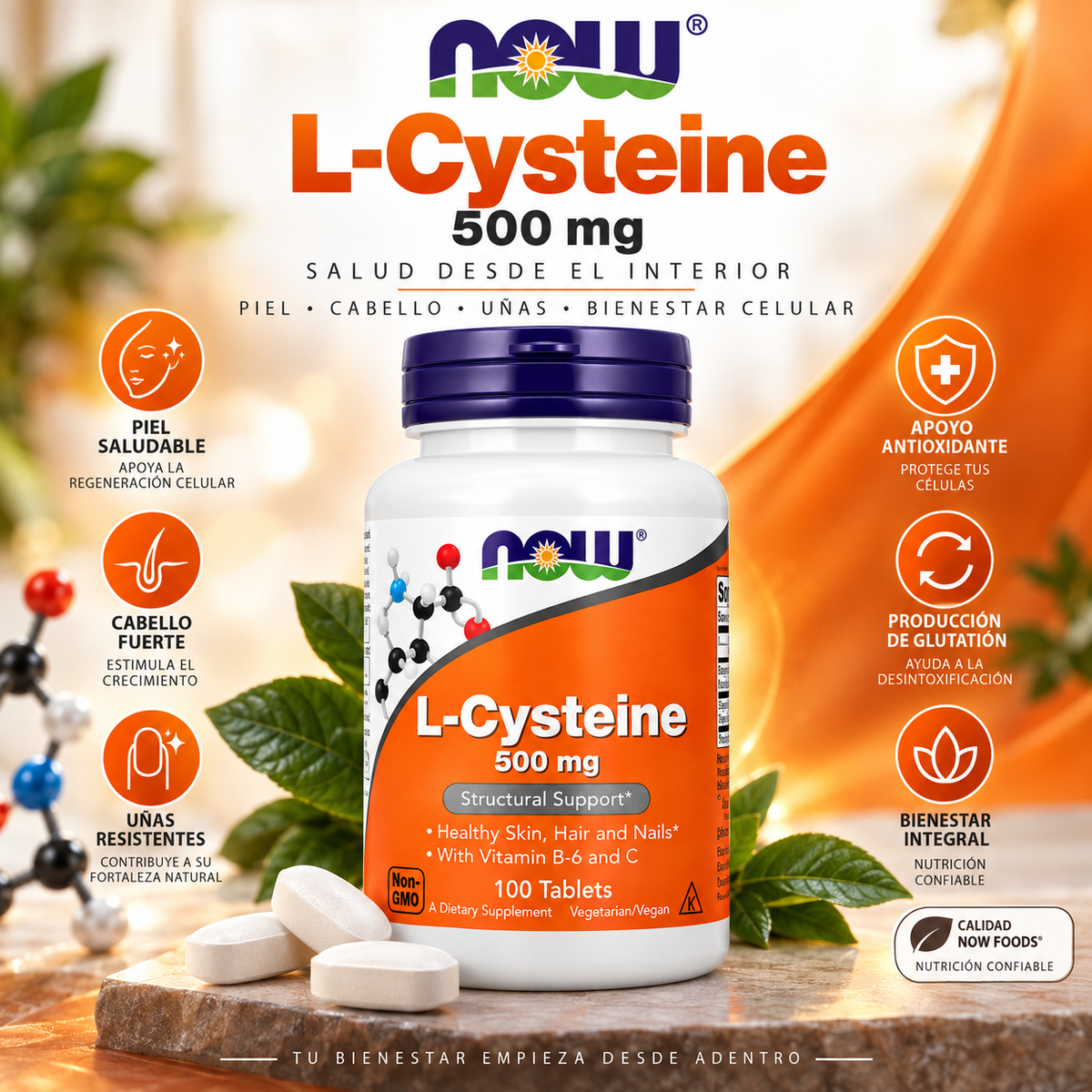 L-Cisteína 500 mg x 100 tabletas - NOW Foods