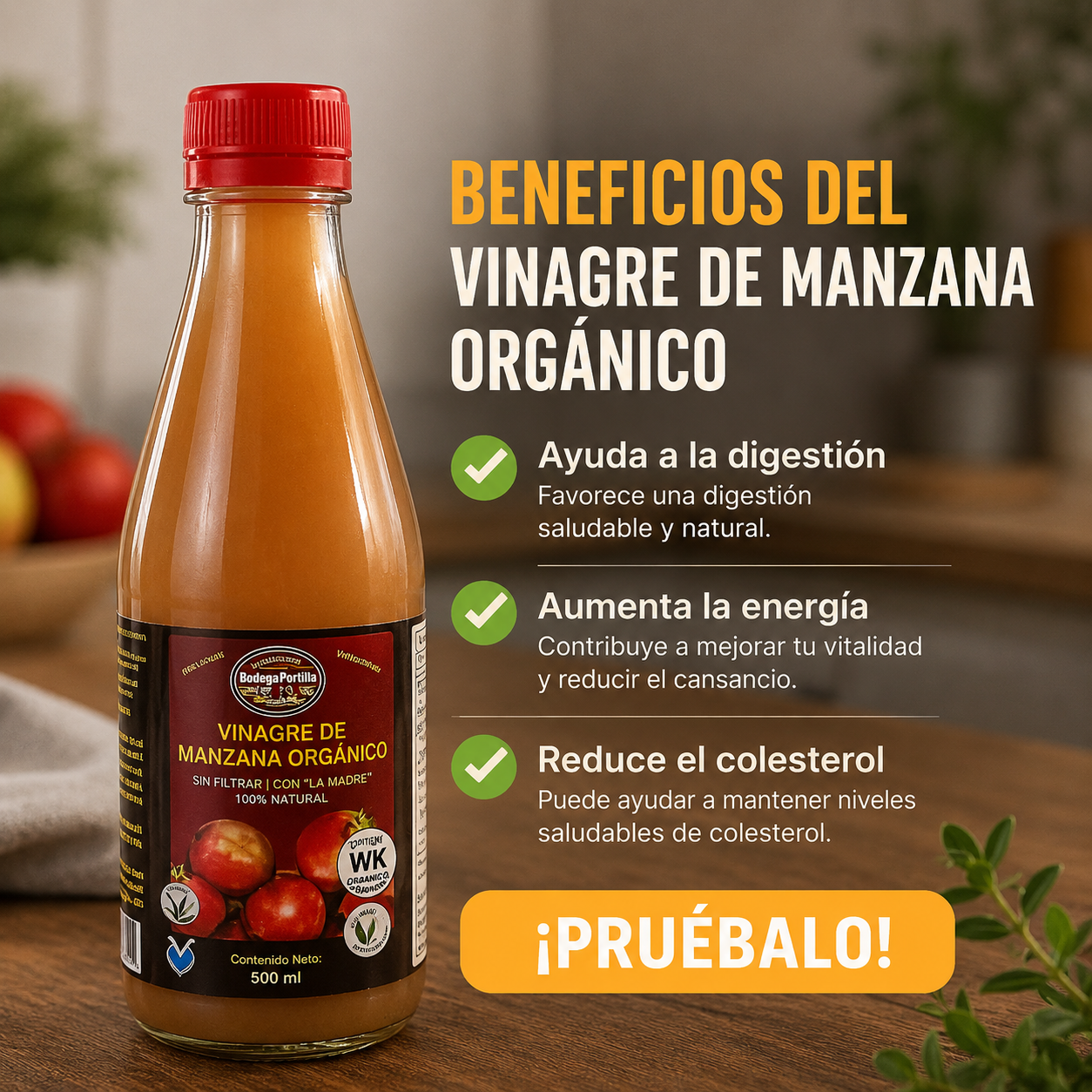 VINAGRE MANZANA ORGANICO X 500 ML