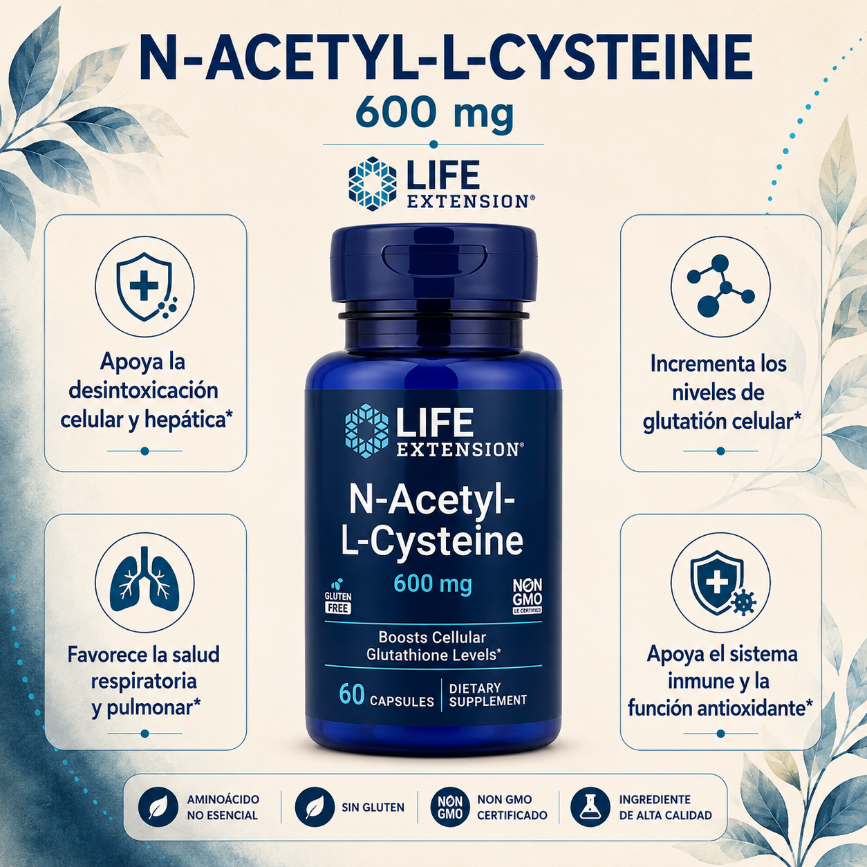 NAC N-Acetil-L-Cisteína 600 mg x 60 cápsulas - Life Extension