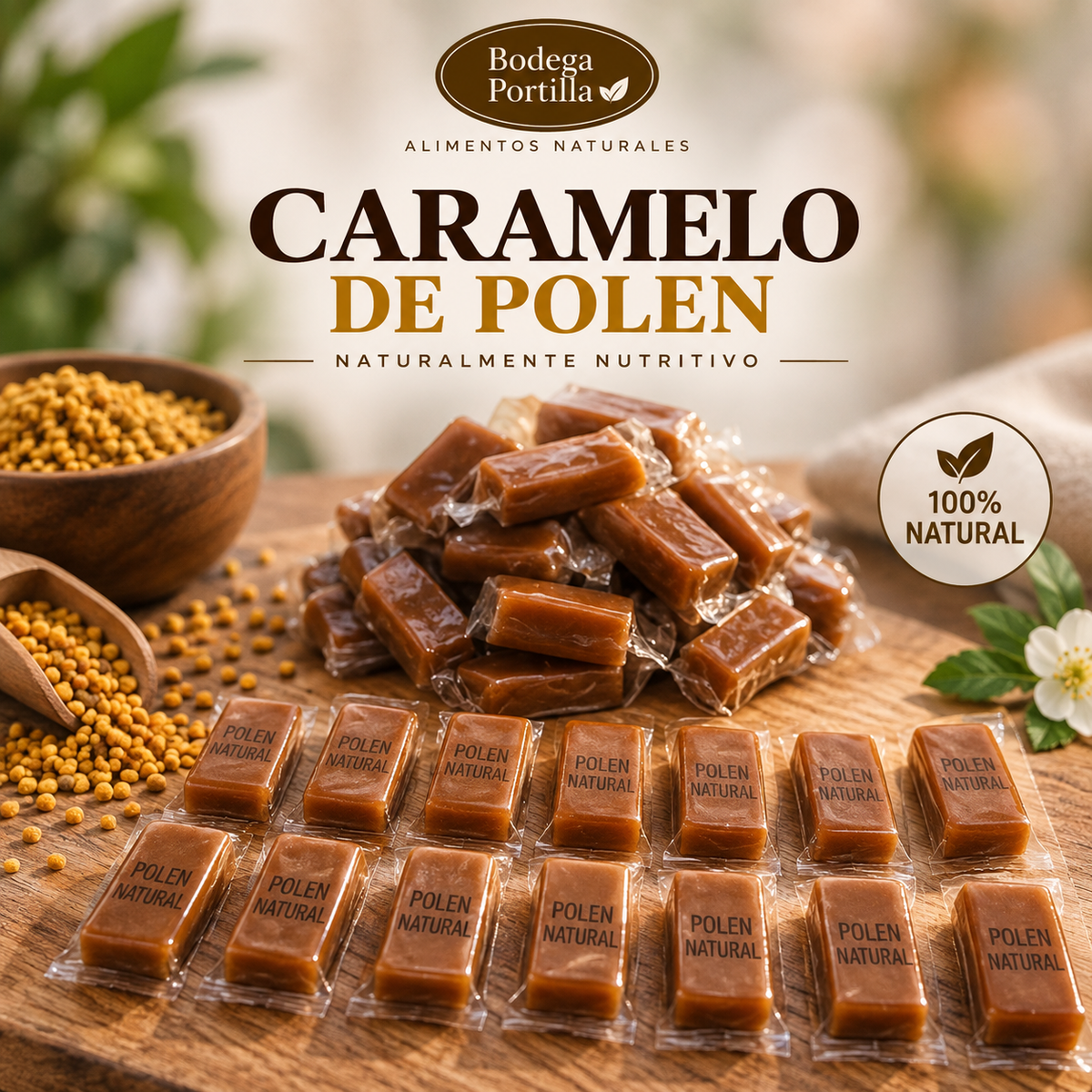 CARAMELO POLEN, MIEL Y LECHE DE CABRA