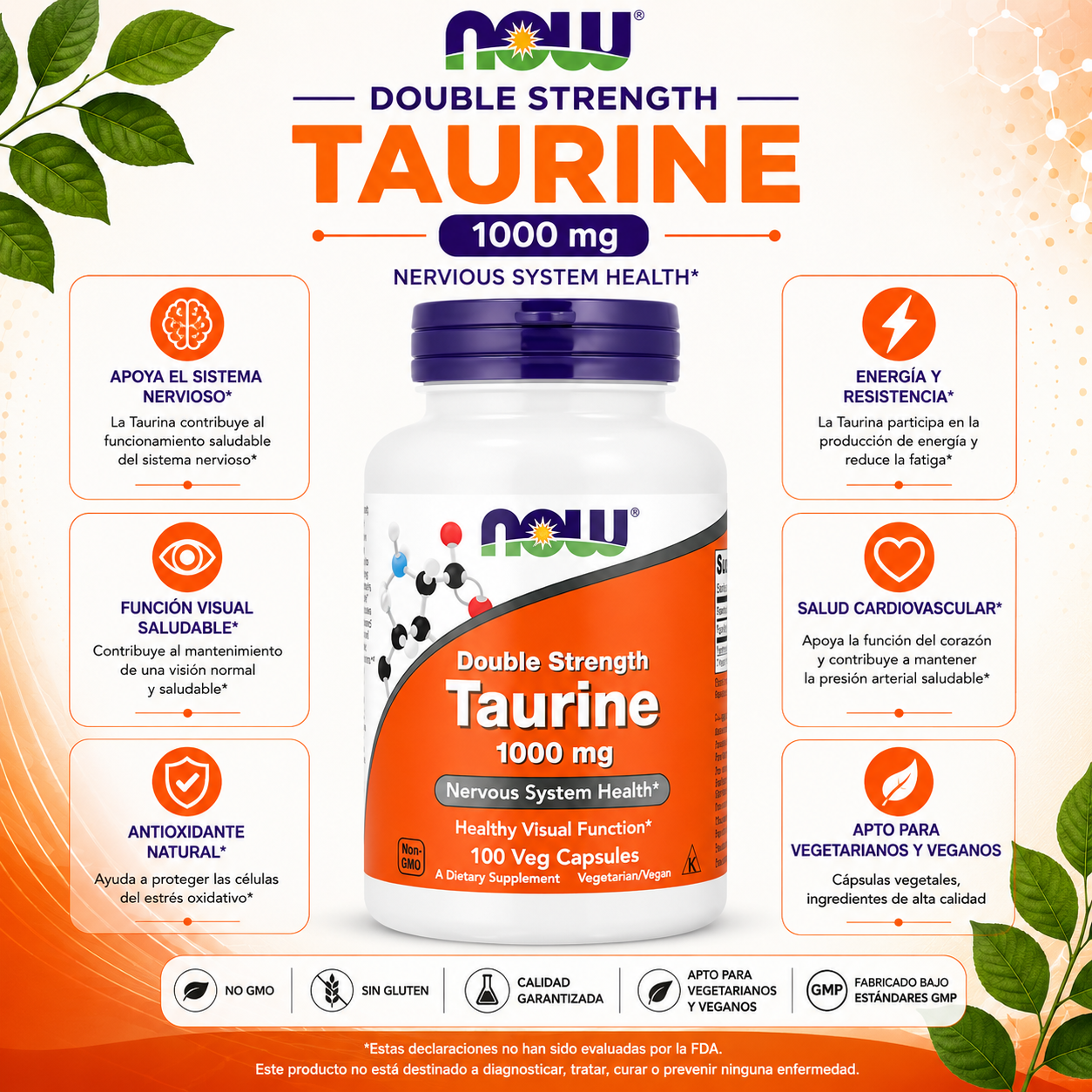 Taurina 1.000 mg x 100 cápsulas vegetales - NOW Foods