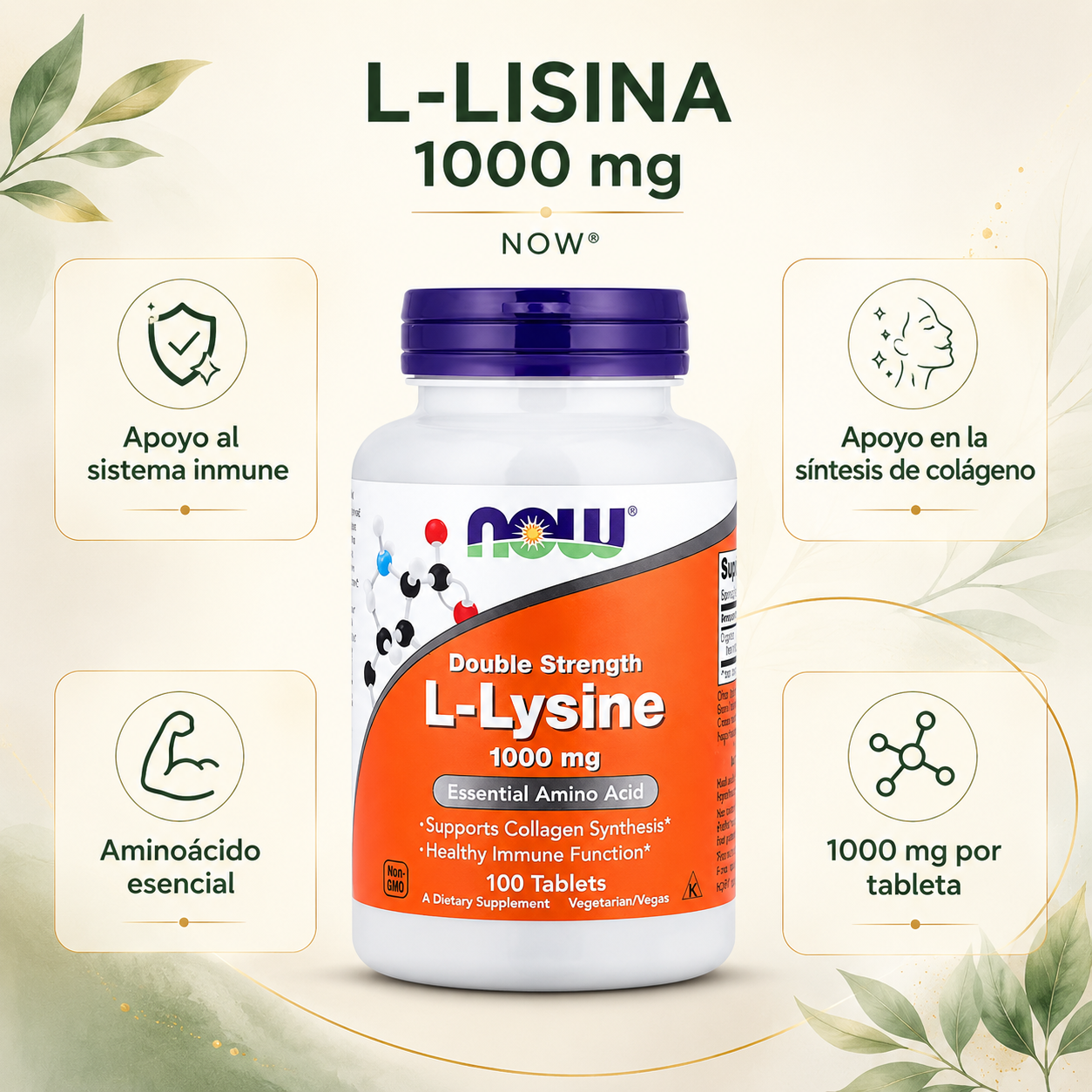 L-Lisina 1.000 mg x 100 tabletas - NOW Foods