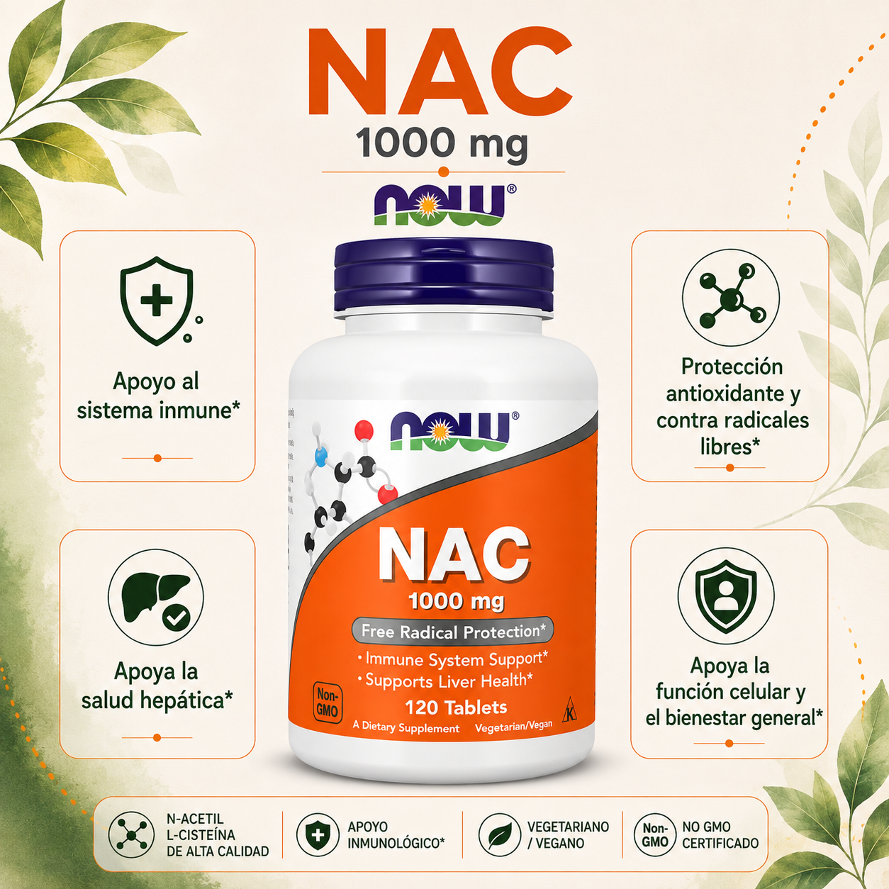 NAC 1.000 mg x 120 tabletas - NOW Foods