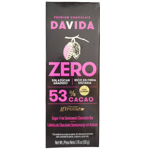 CHOC. DAVIDA ZERO AL 53% SIN AZUCAR X 50GR